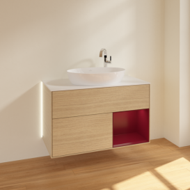 Тумба под раковину Villeroy & Boch Finion 100х50,1 см с подсветкой МДФ шпон дуба/стекло белое матовое G901HBPC