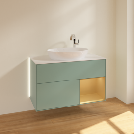 Тумба под раковину Villeroy & Boch Finion 100х50,1 см с подсветкой МДФ оливковый матовый лак/стекло белое матовое G901HFGM