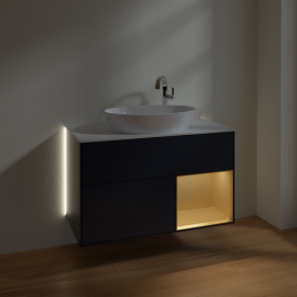 Тумба под раковину Villeroy & Boch Finion 100х50,1 см с подсветкой МДФ темно-синий матовый лак/стекло белое матовое G901HFHG