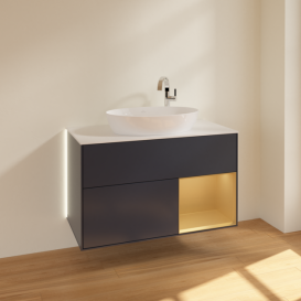 Тумба под раковину Villeroy & Boch Finion 100х50,1 см с подсветкой МДФ темно-синий матовый лак/стекло белое матовое G901HFHG