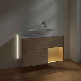 Тумба под раковину Villeroy & Boch Finion 100х50,1 см с подсветкой МДФ шпон дуба/стекло белое матовое G901HFPC