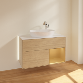 Тумба под раковину Villeroy & Boch Finion 100х50,1 см с подсветкой МДФ шпон дуба/стекло белое матовое G901HFPC
