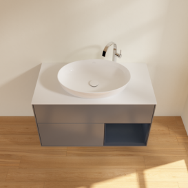 Тумба під раковину Villeroy & Boch Finion 100х50,1 см з підсвічуванням антрацит матовий лак/скло біле матове G901HGGK