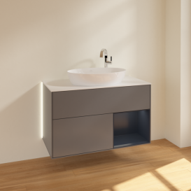 Тумба під раковину Villeroy & Boch Finion 100х50,1 см з підсвічуванням антрацит матовий лак/скло біле матове G901HGGK