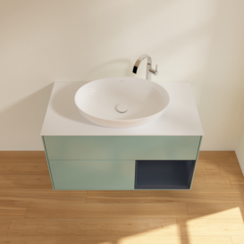 Тумба под раковину Villeroy & Boch Finion 100х50,1 см с подсветкой МДФ оливковый матовый лак/стекло белое матовое G901HGGM