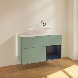 Тумба под раковину Villeroy & Boch Finion 100х50,1 см с подсветкой МДФ оливковый матовый лак/стекло белое матовое G901HGGM