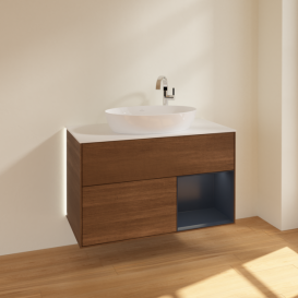 Тумба под раковину Villeroy & Boch Finion 100х50,1 см с подсветкой МДФ шпон грецкого ореха/стекло белое матовое G901HGGN