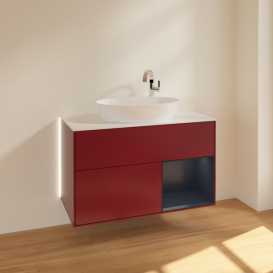 Тумба під раковину Villeroy & Boch Finion 100х50,1 см з підсвічуванням МДФ півонія матовий лак/скло біле матове G901HGHB