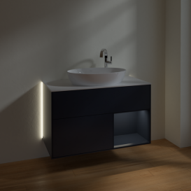Тумба под раковину Villeroy & Boch Finion 100х50,1 см с подсветкой МДФ темно-синий матовый лак/стекло белое матовое  G901HGHG