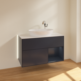 Тумба под раковину Villeroy & Boch Finion 100х50,1 см с подсветкой МДФ темно-синий матовый лак/стекло белое матовое  G901HGHG