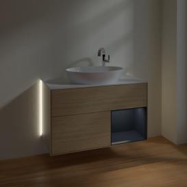 Тумба под раковину Villeroy & Boch Finion 100х50,1 см с подсветкой МДФ шпон дуба/стекло белое матовое G901HGPC