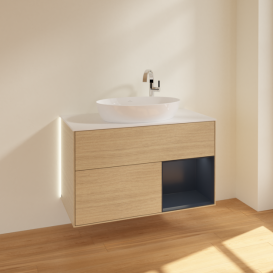 Тумба под раковину Villeroy & Boch Finion 100х50,1 см с подсветкой МДФ шпон дуба/стекло белое матовое G901HGPC