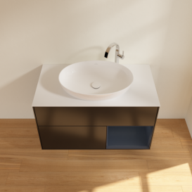 Тумба під раковину Villeroy & Boch Finion 100х50,1 см із підсвічуванням МДФ чорний матовий лак/скло біле матове G901HGPD