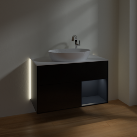 Тумба під раковину Villeroy & Boch Finion 100х50,1 см із підсвічуванням МДФ чорний матовий лак/скло біле матове G901HGPD