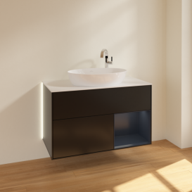 Тумба під раковину Villeroy & Boch Finion 100х50,1 см із підсвічуванням МДФ чорний матовий лак/скло біле матове G901HGPD