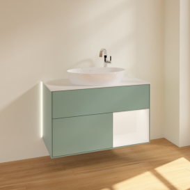Тумба под раковину Villeroy & Boch Finion 100х50,1 см с подсветкой МДФ оливковый матовый лак/стекло белое матовое G901MTGM