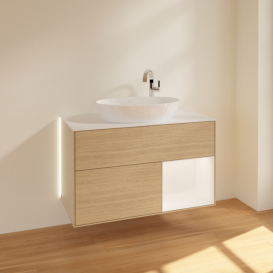Тумба под раковину Villeroy & Boch Finion 100х50,1 см с подсветкой МДФ шпон дуба/стекло белое матовое G901MTPC