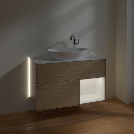 Тумба под раковину Villeroy & Boch Finion 100х50,1 см с подсветкой МДФ шпон дуба/стекло белое матовое G901MTPC