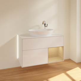 Тумба под раковину Villeroy & Boch Finion 100х50,1 см с подсветкой МДФ глянцевый белый лак/стекло белое матовое G901PCGF