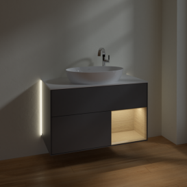 Тумба под раковину Villeroy & Boch Finion 100х50,1 см с подсветкой МДФ антрацит матовый лак/стекло белое матовое G901PCGK