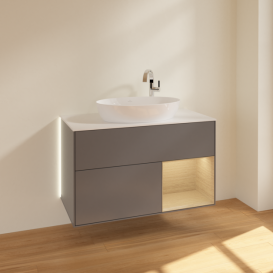 Тумба под раковину Villeroy & Boch Finion 100х50,1 см с подсветкой МДФ антрацит матовый лак/стекло белое матовое G901PCGK