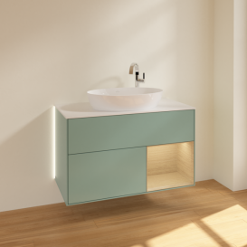 Тумба под раковину Villeroy & Boch Finion 100х50,1 см с подсветкой МДФ оливковый матовый лак/стекло белое матовое G901PCGM