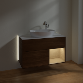 Тумба под раковину Villeroy & Boch Finion 100х50,1 см с подсветкой МДФ шпон грецкого ореха/стекло белое матовое G901PCGN