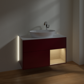 Тумба под раковину Villeroy & Boch Finion 100х50,1 см с подсветкой МДФ пион матовый лак/стекло белое матовое G901PCHB