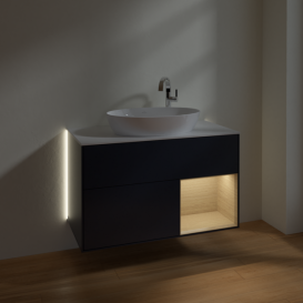 Тумба под раковину Villeroy & Boch Finion 100х50,1 см с подсветкой МДФ темно-синий матовый лак/стекло белое матовое G901PCHG
