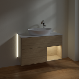 Тумба под раковину Villeroy & Boch Finion 100х50,1 см с подсветкой МДФ шпон дуба/стекло белое матовое G901PCPC