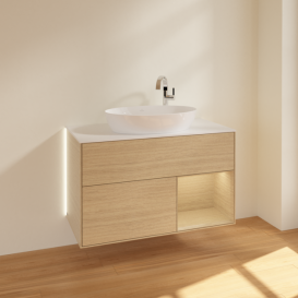 Тумба под раковину Villeroy & Boch Finion 100х50,1 см с подсветкой МДФ шпон дуба/стекло белое матовое G901PCPC