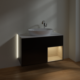 Тумба под раковину Villeroy & Boch Finion 100х50,1 см с подсветкой МДФ черный матовый лак/стекло белое матовое G901PCPD