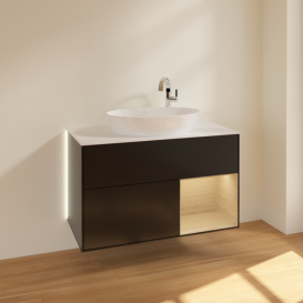 Тумба под раковину Villeroy & Boch Finion 100х50,1 см с подсветкой МДФ черный матовый лак/стекло белое матовое G901PCPD