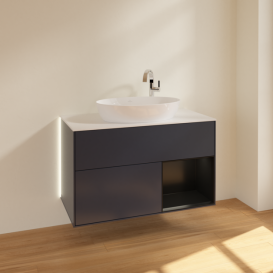 Тумба под раковину Villeroy & Boch Finion 100х50,1 см с подсветкой МДФ темно-синий матовый лак/стекло белое матовое G901PDHG