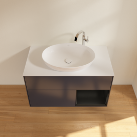 Тумба под раковину Villeroy & Boch Finion 100х50,1 см с подсветкой МДФ темно-синий матовый лак/стекло белое матовое G901PDHG