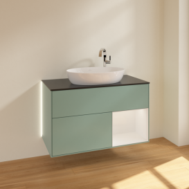 Тумба под раковину Villeroy & Boch Finion 100х50,1 см с подсветкой МДФ оливковый матовый лак/стекло черное матовое G902GFGM