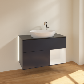 Тумба под раковину Villeroy & Boch Finion 100х50,1 см с подсветкой МДФ темно-синий матовый лак/стекло черное матовое G902GFHG