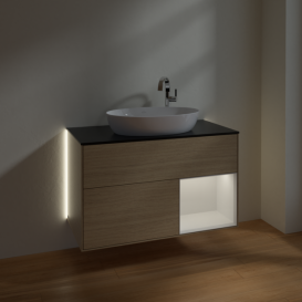 Тумба под раковину Villeroy & Boch Finion 100х50,1 см с подсветкой МДФ шпон дуба/стекло черное матовое G902GFPC