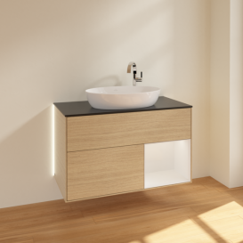 Тумба под раковину Villeroy & Boch Finion 100х50,1 см с подсветкой МДФ шпон дуба/стекло черное матовое G902GFPC