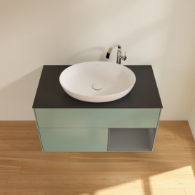 Тумба под раковину Villeroy & Boch Finion 100х50,1 см с подсветкой МДФ оливковый матовый лак/стекло черное матовое G902GKGM