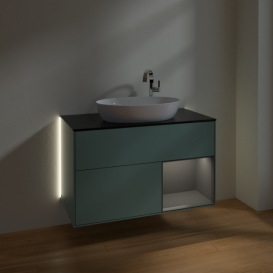 Тумба под раковину Villeroy & Boch Finion 100х50,1 см с подсветкой МДФ оливковый матовый лак/стекло черное матовое G902GKGM