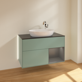 Тумба под раковину Villeroy & Boch Finion 100х50,1 см с подсветкой МДФ оливковый матовый лак/стекло черное матовое G902GKGM