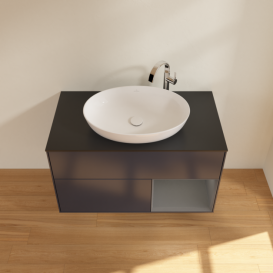 Тумба под раковину Villeroy & Boch Finion 100х50,1 см с подсветкой МДФ темно-синий матовый лак/стекло черное матовое G902GKHG