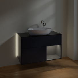 Тумба под раковину Villeroy & Boch Finion 100х50,1 см с подсветкой МДФ темно-синий матовый лак/стекло черное матовое G902GKHG