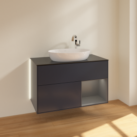Тумба под раковину Villeroy & Boch Finion 100х50,1 см с подсветкой МДФ темно-синий матовый лак/стекло черное матовое G902GKHG