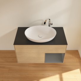 Тумба под раковину Villeroy & Boch Finion 100х50,1 см с подсветкой МДФ шпон дуба/стекло черное матовое G902GKPC