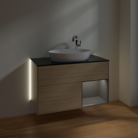 Тумба под раковину Villeroy & Boch Finion 100х50,1 см с подсветкой МДФ шпон дуба/стекло черное матовое G902GKPC