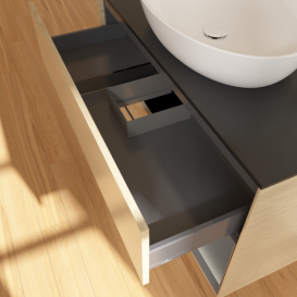 Тумба под раковину Villeroy & Boch Finion 100х50,1 см с подсветкой МДФ шпон дуба/стекло черное матовое G902GKPC