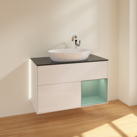 Тумба под раковину Villeroy & Boch Finion 100х50,1 см с подсветкой МДФ глянцевый белый лак/стекло черное матовое G902GMGF