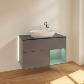 Тумба под раковину Villeroy & Boch Finion 100х50,1 см с подсветкой МДФ антрацит матовый лак/стекло черное матовое G902GMGK